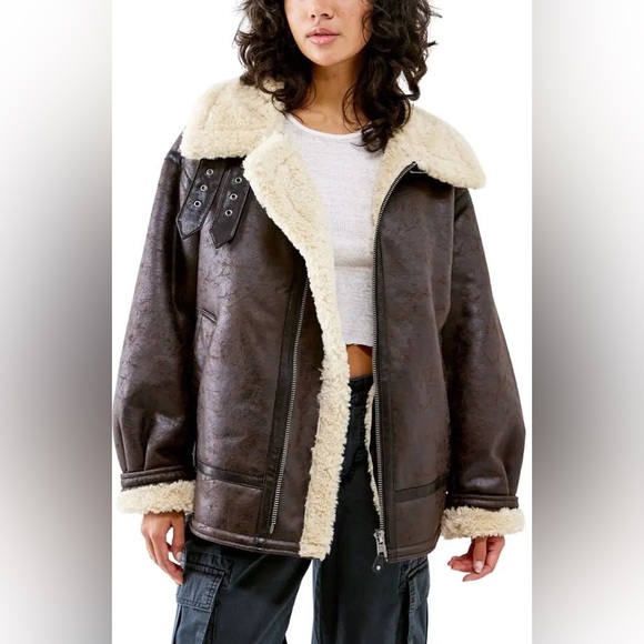 BDG Jackets & Blazers - BDG Faux Leather Longline Aviator Jacket M